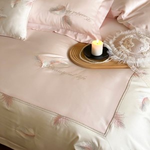 100s long-staple cotton high-precision embroidery pink four-piece bedding set