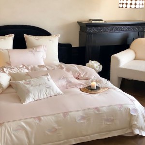 100s long-staple cotton high-precision embroidery pink four-piece bedding set