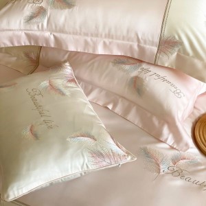 100s long-staple cotton high-precision embroidery pink four-piece bedding set