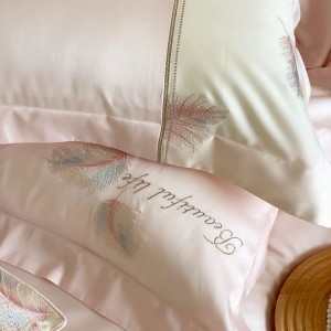 100s long-staple cotton high-precision embroidery pink four-piece bedding set