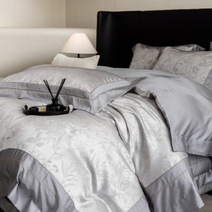High-quality lyocell cotton jacquard bed sheets exquisite single size grey quilt cover home textile bedding set manufacture