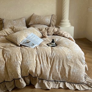 High Class Linen Floral Printing Quilt Cover Bed Sheets Pillowcases Bedding Set