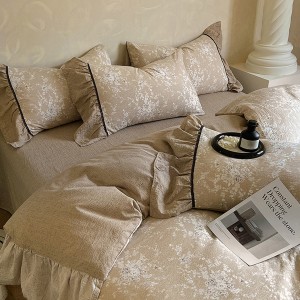 High Class Linen Floral Printing Quilt Cover Bed Sheets Pillowcases Bedding Set