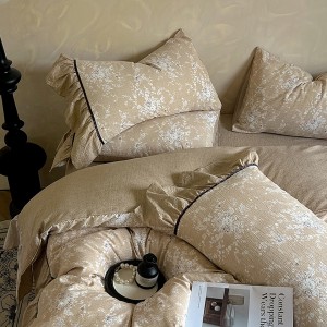 High Class Linen Floral Printing Quilt Cover Bed Sheets Pillowcases Bedding Set