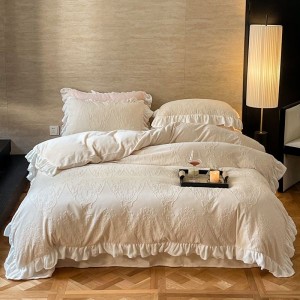 French white milk velvet four-piece lace bedding set