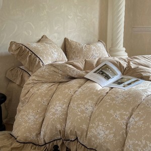 High Class Linen Floral Printing Quilt Cover Bed Sheets Pillowcases Bedding Set