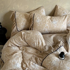 High Class Linen Floral Printing Quilt Cover Bed Sheets Pillowcases Bedding Set