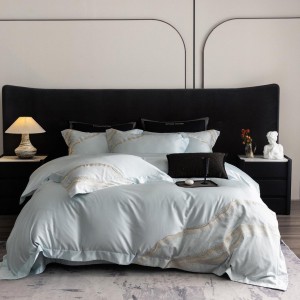 Hot-selling 4-pieces textile plant embroidery 2m/2.2m bedsheet flat sheets blue quilt cover premium lyocell cotton bedding set manufacture