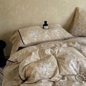 High Class Linen Floral Printing Quilt Cover Bed Sheets Pillowcases Bedding Set
