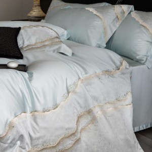 Hot-selling 4-pieces textile plant embroidery 2m/2.2m bedsheet flat sheets blue quilt cover premium lyocell cotton bedding set manufacture