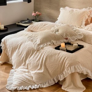 French white milk velvet four-piece lace bedding set
