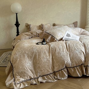 High Class Linen Floral Printing Quilt Cover Bed Sheets Pillowcases Bedding Set