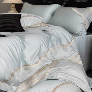 Hot-selling 4-pieces textile plant embroidery 2m/2.2m bedsheet flat sheets blue quilt cover premium lyocell cotton bedding set manufacture