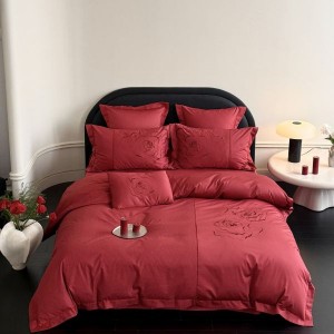 100 thread count cotton jacquard embroidery quilt cover bed sheet red 4pcs bedding set
