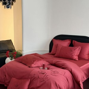 100 thread count cotton jacquard embroidery quilt cover bed sheet red 4pcs bedding set