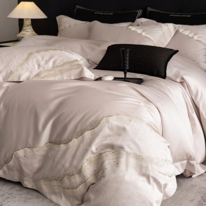 Hot-selling 4-pieces textile plant embroidery 2m/2.2m bedsheet flat sheets blue quilt cover premium lyocell cotton bedding set manufacture