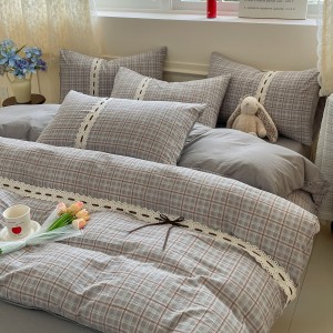 Skin-friendly Cotton Printing Quilt Cover Gray Bed Sheets Bedding Set