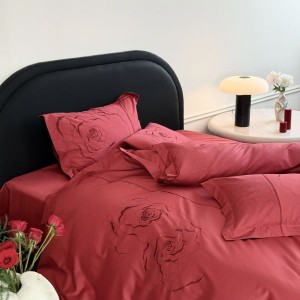 100 thread count cotton jacquard embroidery quilt cover bed sheet red 4pcs bedding set