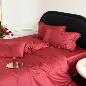 100 thread count cotton jacquard embroidery quilt cover bed sheet red 4pcs bedding set