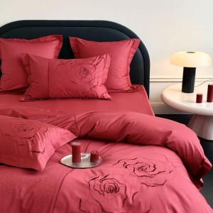100 thread count cotton jacquard embroidery quilt cover bed sheet red 4pcs bedding set