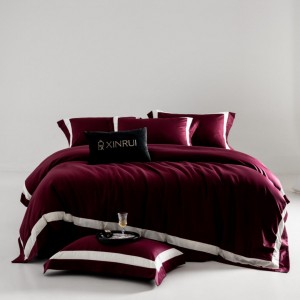 High-End patchwork solid color comforter set 500TC bedsheets queen king size coverlets with 2 soft pillowslips red 100S cotton bedding set supplier