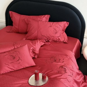 100 thread count cotton jacquard embroidery quilt cover bed sheet red 4pcs bedding set