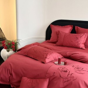 100 thread count cotton jacquard embroidery quilt cover bed sheet red 4pcs bedding set
