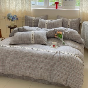 Skin-friendly Cotton Printing Quilt Cover Gray Bed Sheets Bedding Set