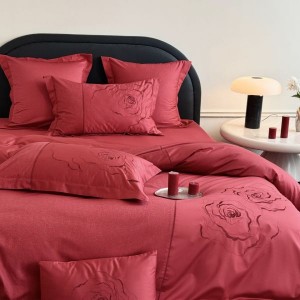 100 thread count cotton jacquard embroidery quilt cover bed sheet red 4pcs bedding set