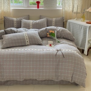 Skin-friendly Cotton Printing Quilt Cover Gray Bed Sheets Bedding Set