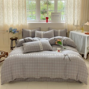 Skin-friendly Cotton Printing Quilt Cover Gray Bed Sheets Bedding Set