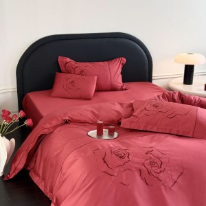 100 thread count cotton jacquard embroidery quilt cover bed sheet red 4pcs bedding set