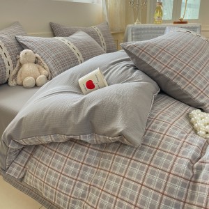 Skin-friendly Cotton Printing Quilt Cover Gray Bed Sheets Bedding Set