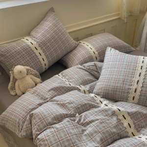 Skin-friendly Cotton Printing Quilt Cover Gray Bed Sheets Bedding Set