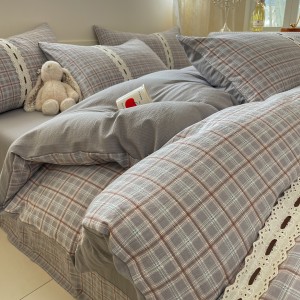 Skin-friendly Cotton Printing Quilt Cover Gray Bed Sheets Bedding Set