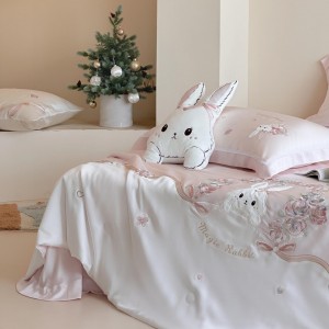 Cute high-end green embroidery 4-pieces lyocell comforter cover 2m/2.2m bed flat sheets soft pillowcase cotton kids’ bedding set manufacture