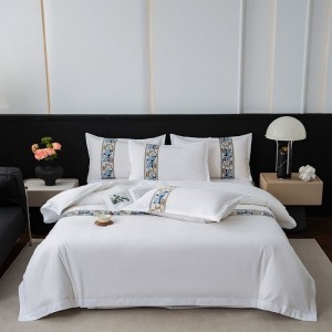 120g hotel solid color satin ribbon duvet cover white bed sheets bed and breakfast four-piece hotel bedding set