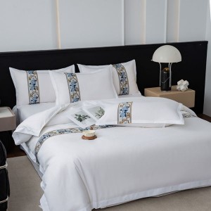 120g hotel solid color satin ribbon duvet cover white bed sheets bed and breakfast four-piece hotel bedding set