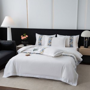 120g hotel solid color satin ribbon duvet cover white bed sheets bed and breakfast four-piece hotel bedding set