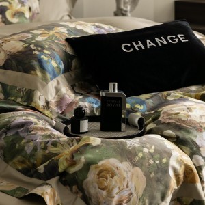 High Grade Lyocell Cotton Printed Bed Sheet Green Digital Printing Duvet Cover 4-piece Home Textile Bedding Sets Supplier