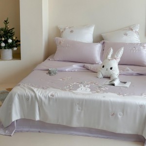 Cute high-end green embroidery 4-pieces lyocell comforter cover 2m/2.2m bed flat sheets soft pillowcase cotton kids’ bedding set manufacture