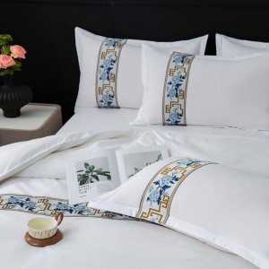 120g hotel solid color satin ribbon duvet cover white bed sheets bed and breakfast four-piece hotel bedding set