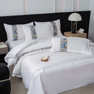 120g hotel solid color satin ribbon duvet cover white bed sheets bed and breakfast four-piece hotel bedding set
