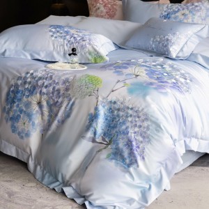 Wholesale high-end pillowcases blue embroidery comforter set soft cotton bed linen fitted sheets 2m/2.2m bedding set for adults