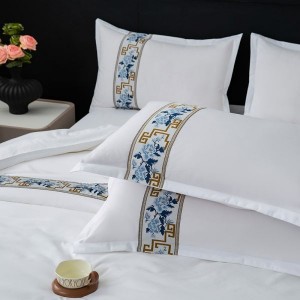 120g hotel solid color satin ribbon duvet cover white bed sheets bed and breakfast four-piece hotel bedding set