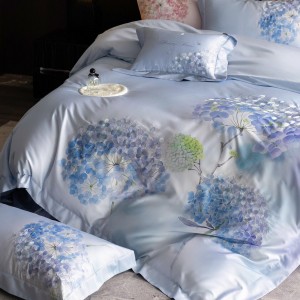 Wholesale high-end pillowcases blue embroidery comforter set soft cotton bed linen fitted sheets 2m/2.2m bedding set for adults