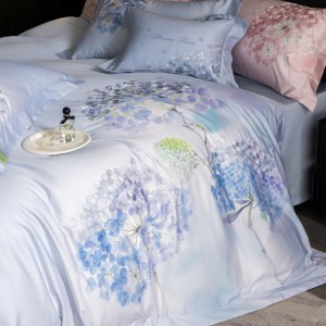 Wholesale high-end pillowcases blue embroidery comforter set soft cotton bed linen fitted sheets 2m/2.2m bedding set for adults
