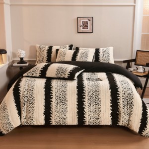 Black White Tafu Velvet Printing 4PCS Bedding Set For Winter