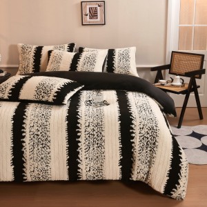 Black White Tafu Velvet Printing 4PCS Bedding Set For Winter
