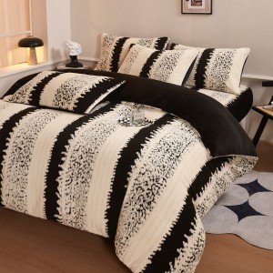 Black White Tafu Velvet Printing 4PCS Bedding Set For Winter